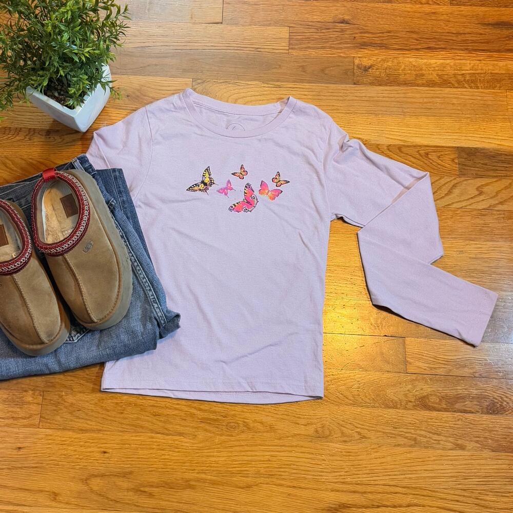 MHi Res Women Small Purple Pastel Lilac Butterfly Long Sleeve T-shirt Kidcore